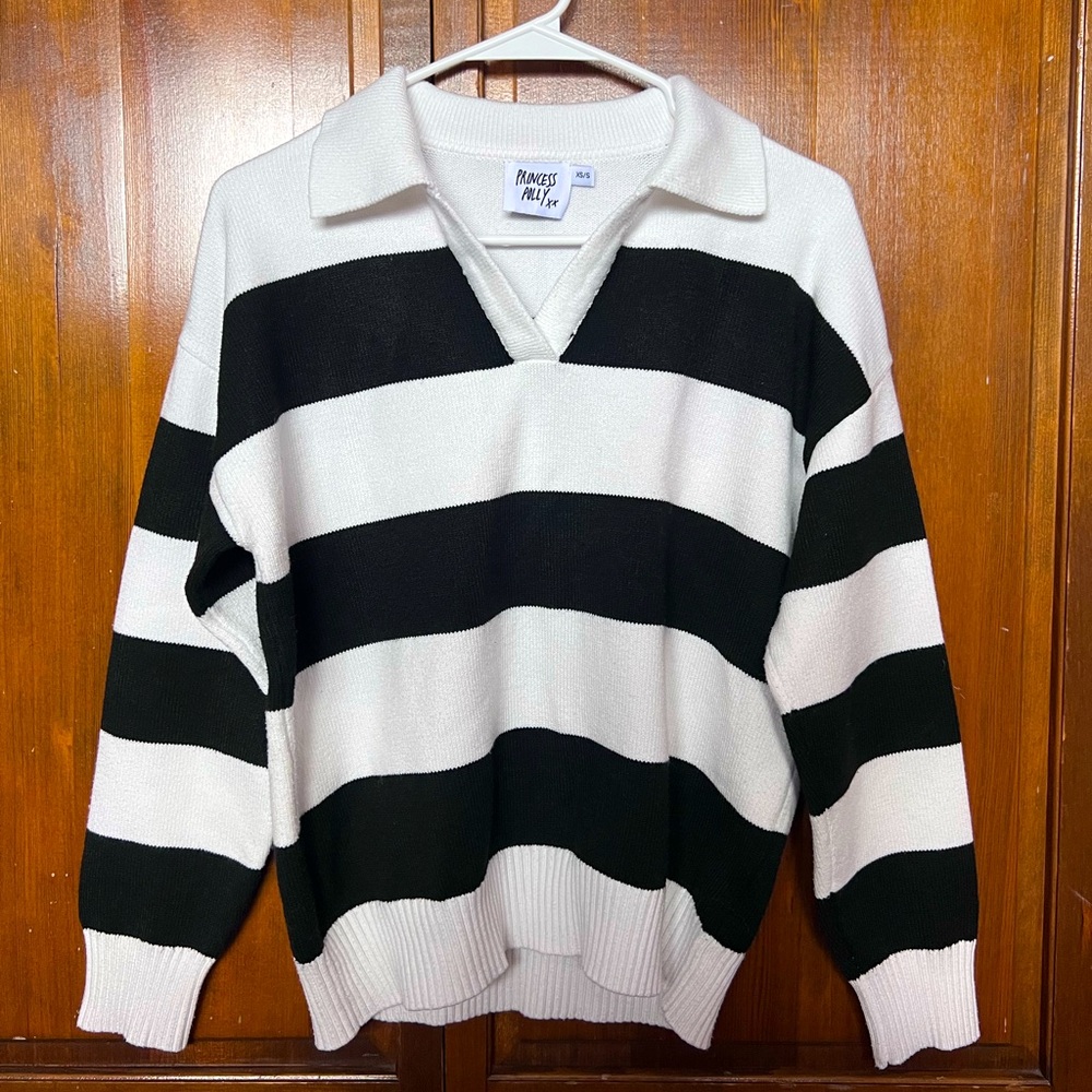 Princess Polly Caird Polo Sweater Black/White Size XS/S
